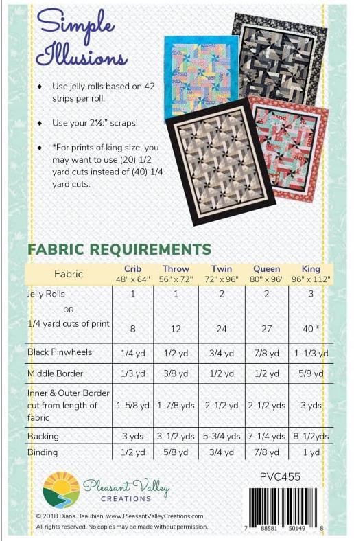 Simply Illusions Quilt Pattern for 5 sizes, by Designer Diana Beaubien for Pleasant Valley Creations