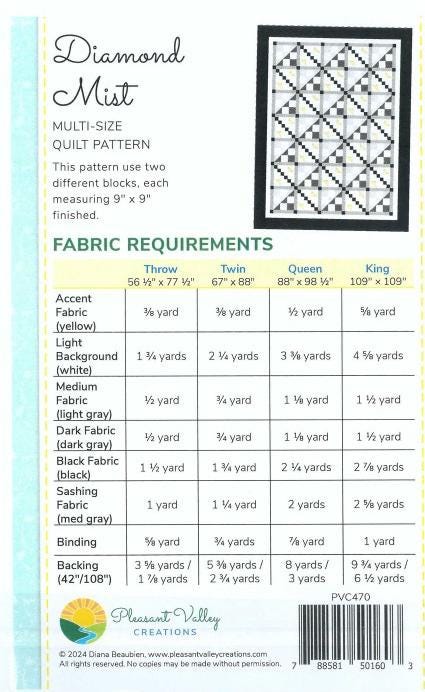 Diamond Mist Quilt Pattern for 4 sizes, by Designer Diana Beaubien for Pleasant Valley Creations