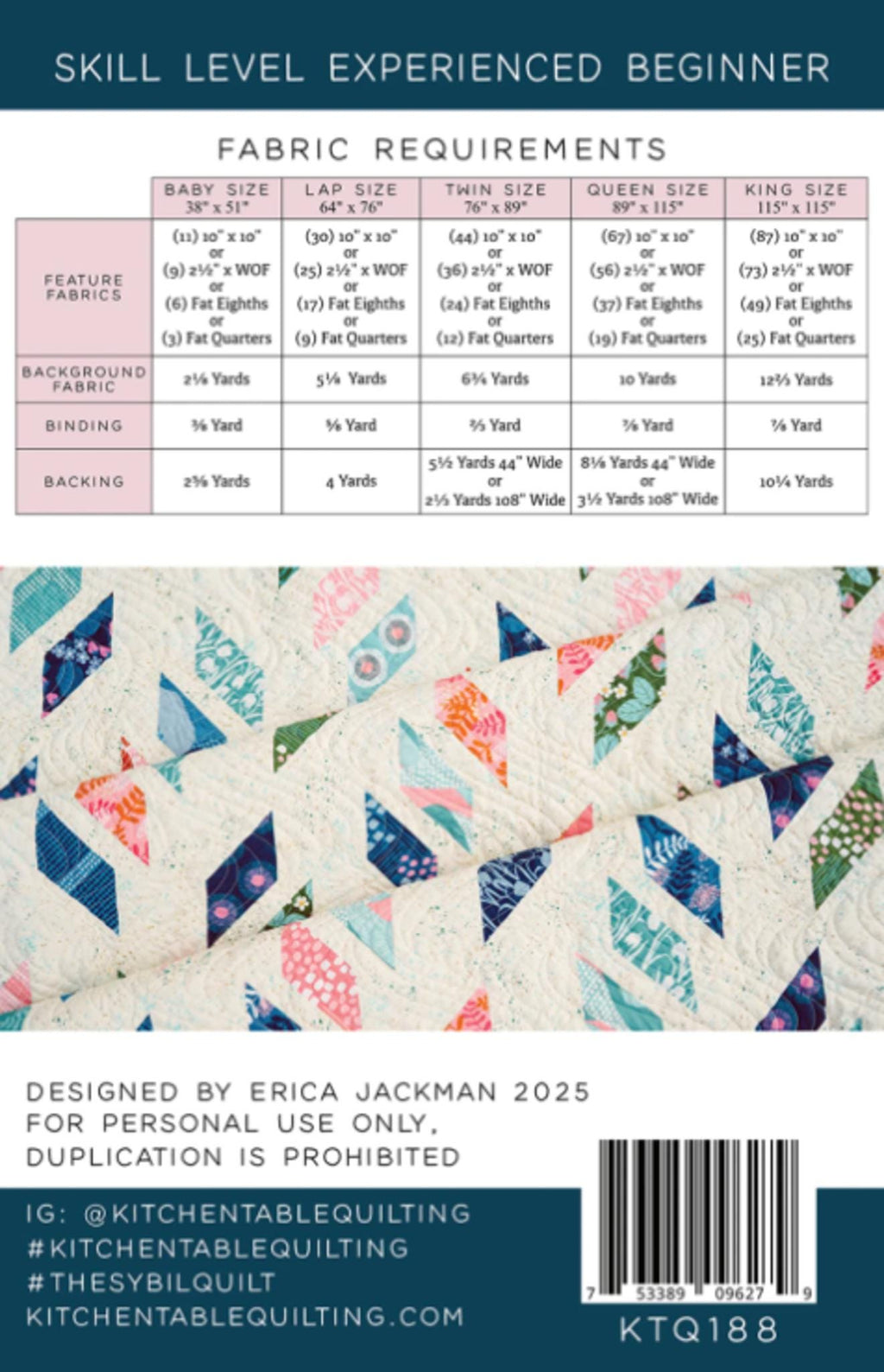 The Sybil Quilt Pattern by Erica Jackman From Kitchen Table Quilting, includes 5 sizes