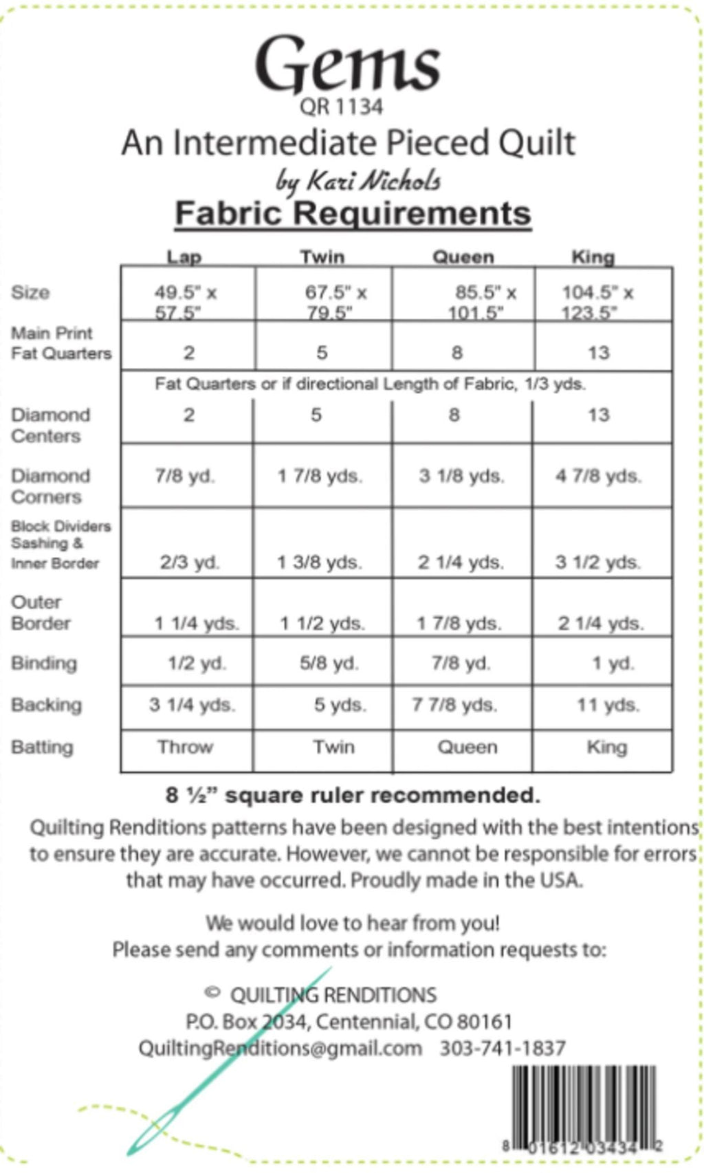Gems Quilt Pattern from Quilting Renditions