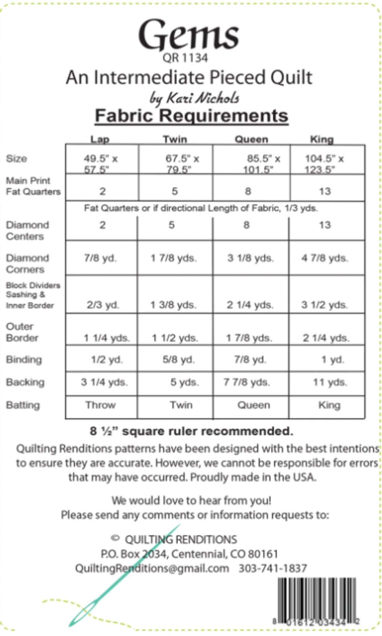 Gems Quilt Pattern from Quilting Renditions