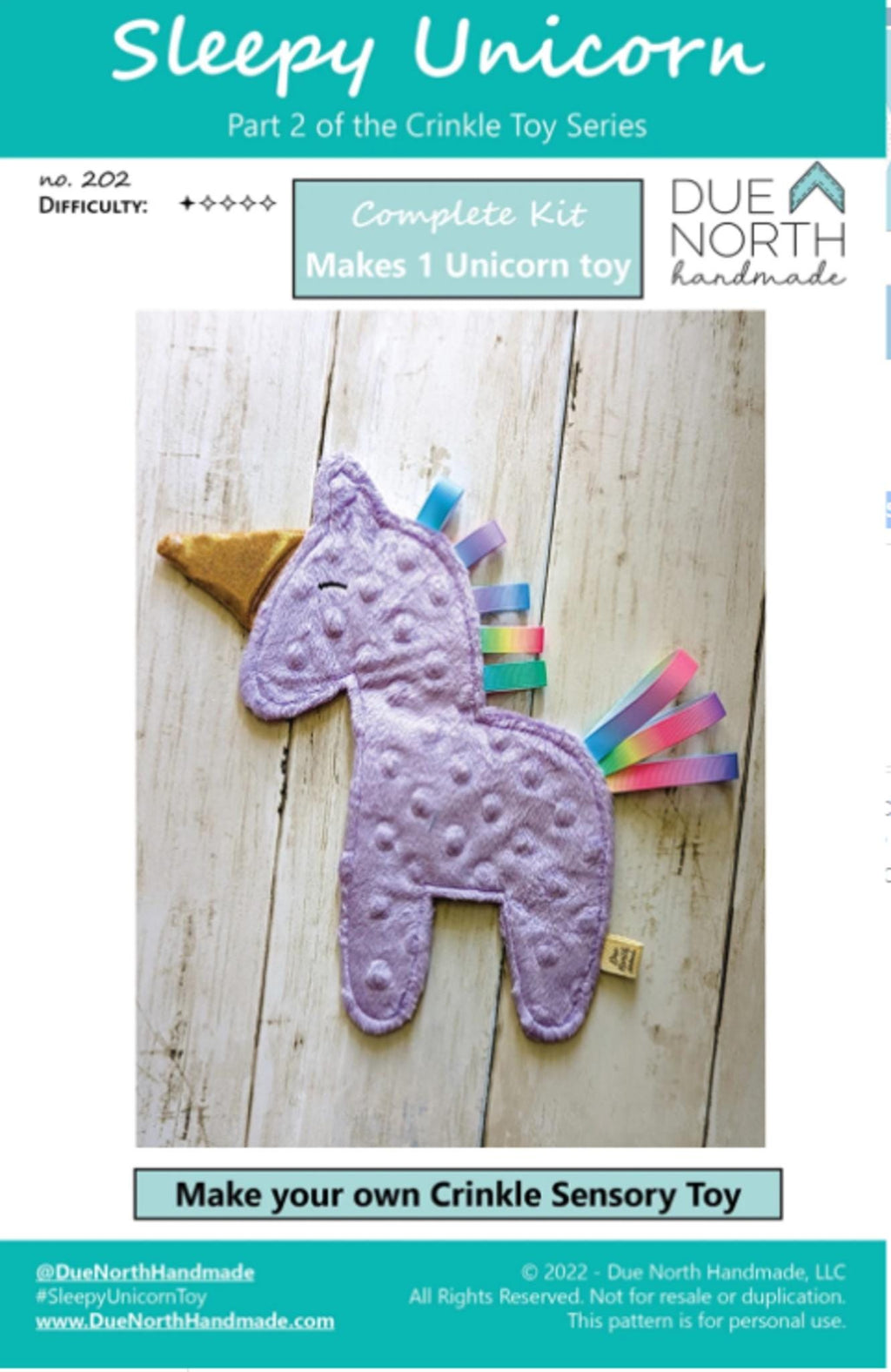 Due North Sleepy Unicorn - Crinkle Toy Kit