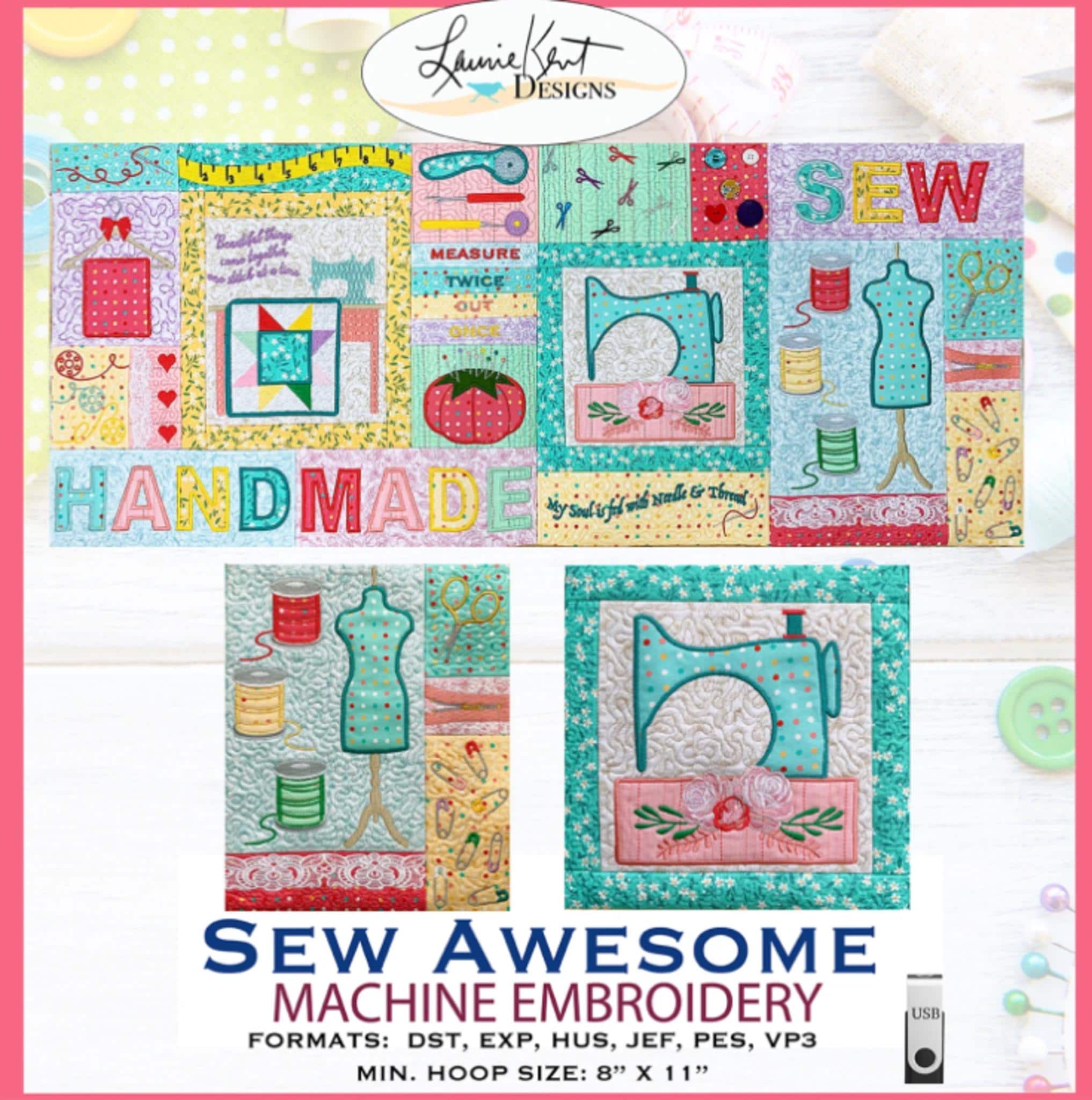 Sew Awesome Machine Embroidery USB from Laurie Kent Designs