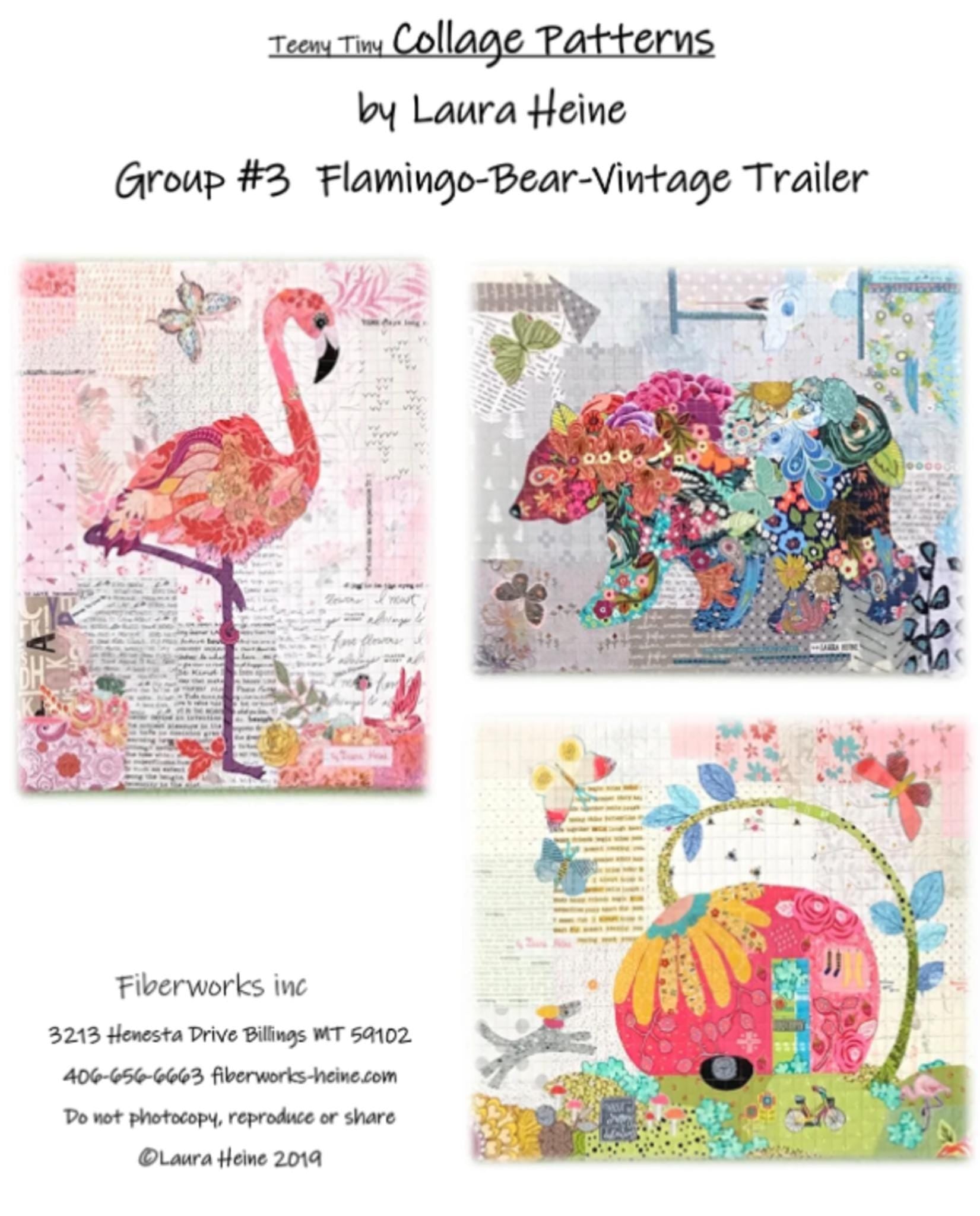 Teeny Tiny Collage Quilt Patterns #3 by Laura Heine - Flamingo, Bear, Vintage Trailer