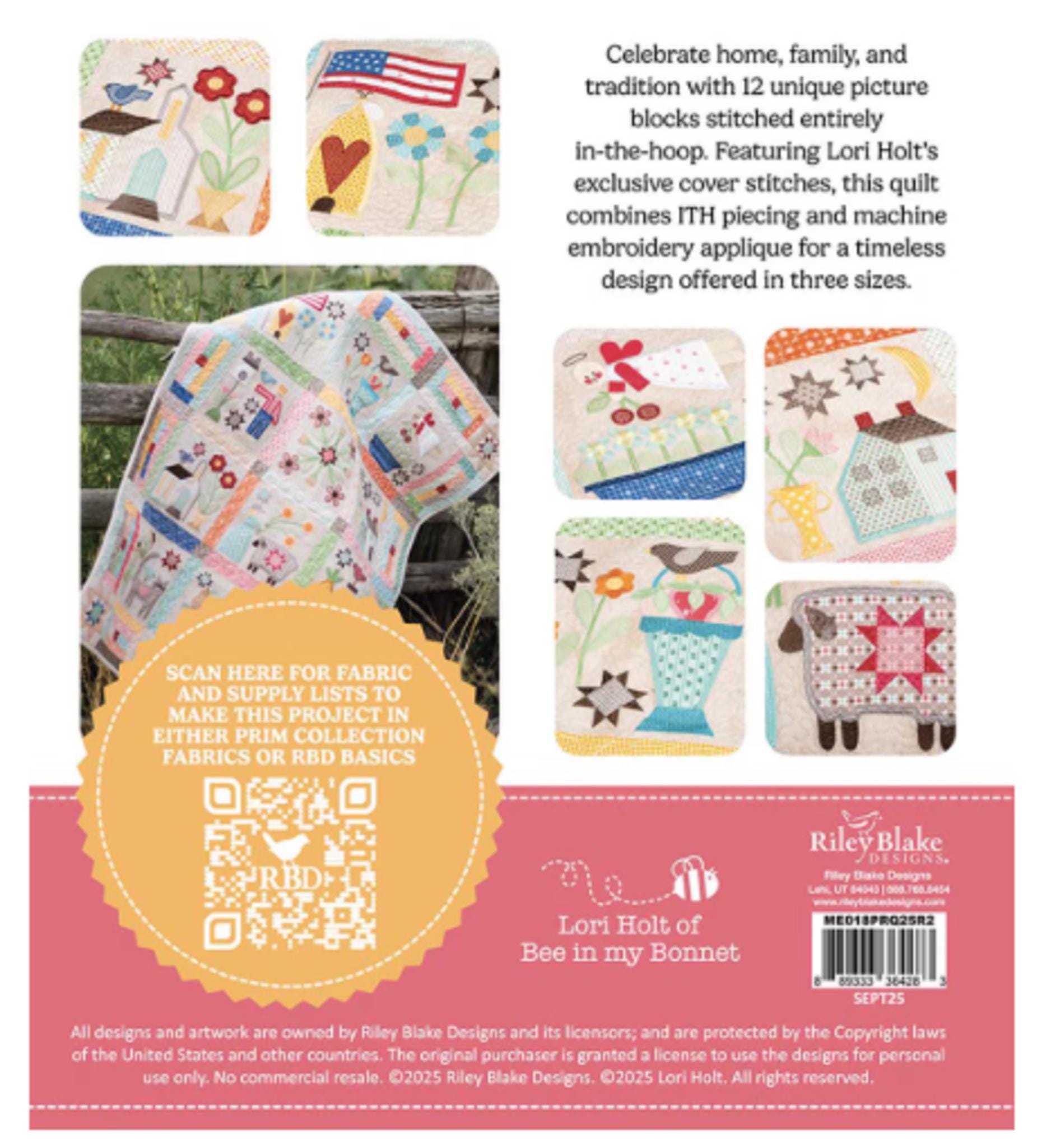 PRIM Quilt - Machine Embroidery Quilt USB from designer Lori Holt for Riley Blake