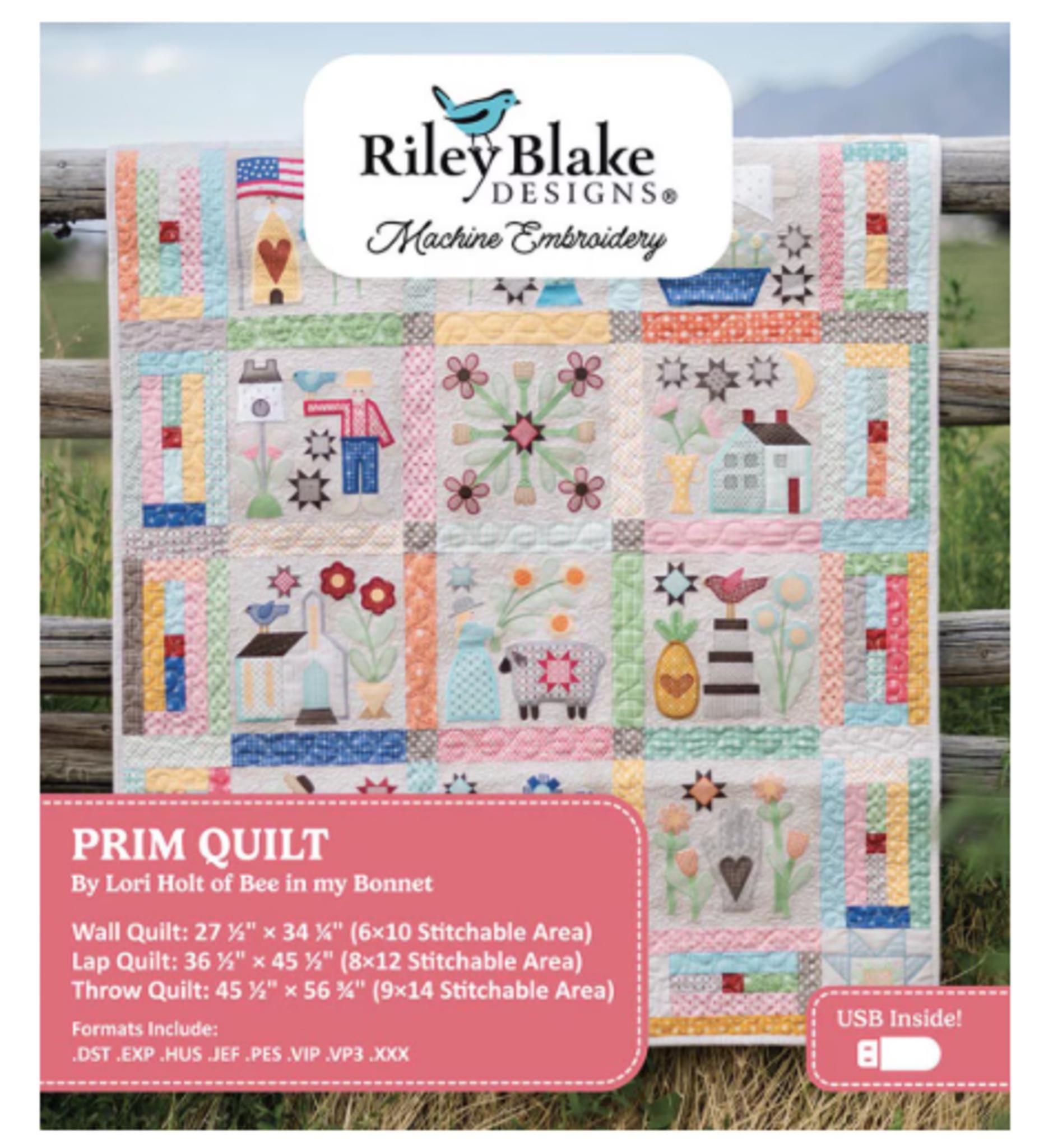 PRIM Quilt - Machine Embroidery Quilt USB from designer Lori Holt for Riley Blake
