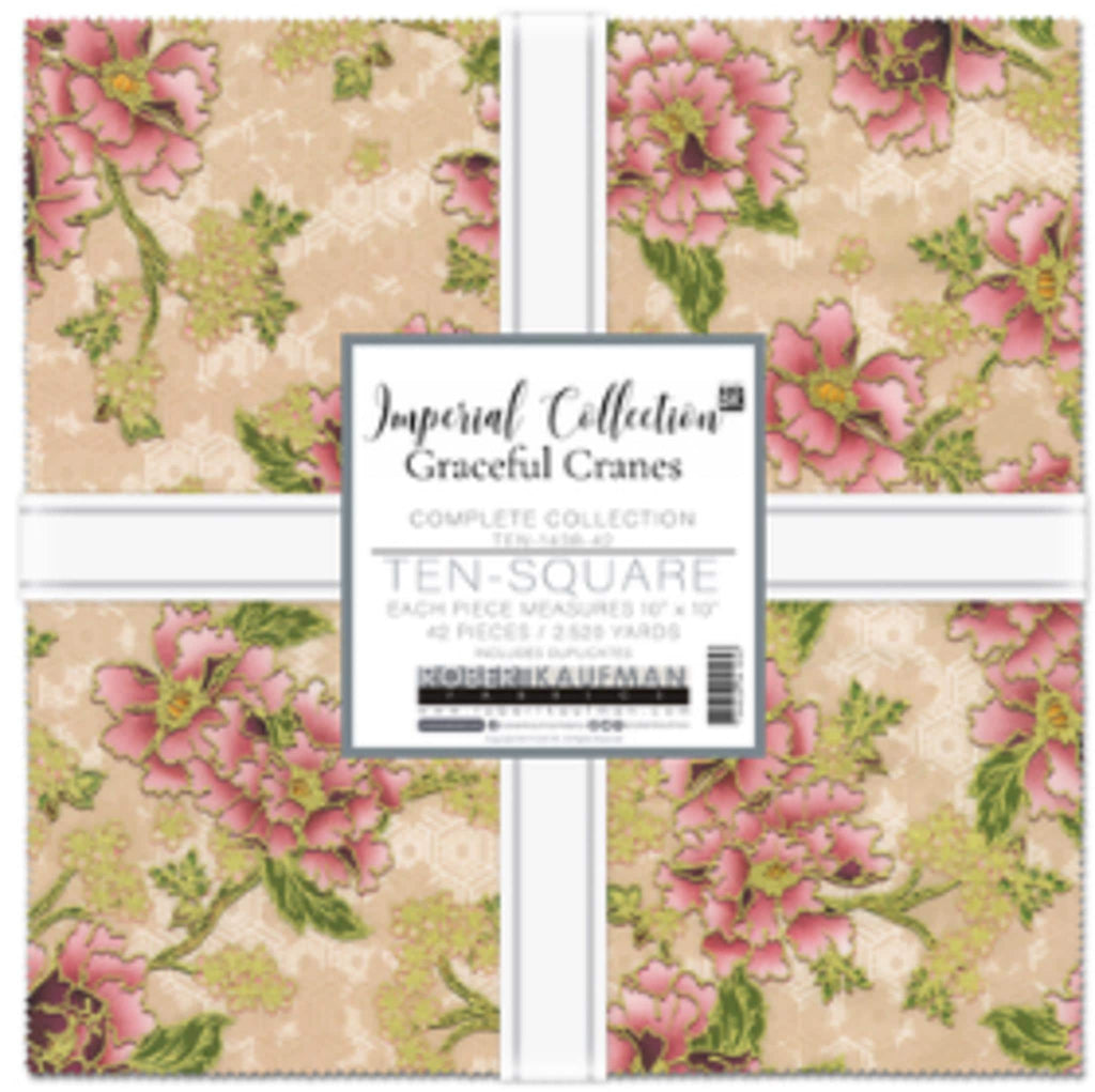 Robert Kaufman Imperial Collection - Graceful Cranes 10" squares 42 pieces