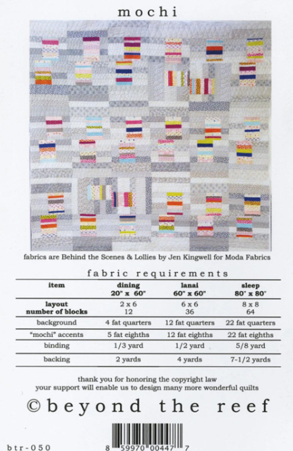 Mochi quilt pattern from beyond the reef - includes table runner and 2 size quilts