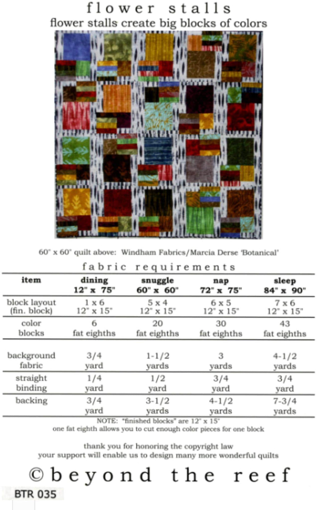 Flower Stalls quilt pattern from beyond the reef - includes table runner and 3 quilt sizes