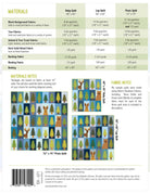 A white instruction sheet for a quilt kit, with sections for materials, fabric notes, and a small image of the finished quilt pattern.