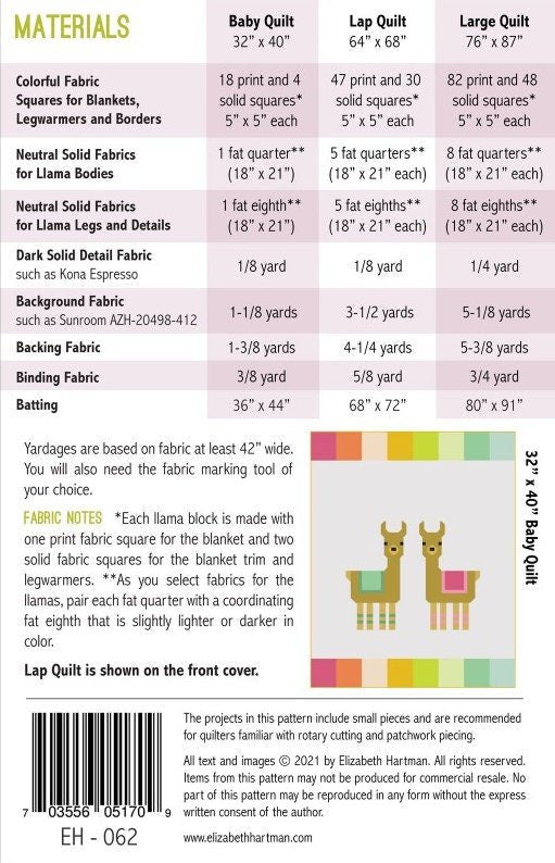 Little Llamas Quilt Pattern by Elizabeth Hartman - Three quilt sizes; fabric not included - QuiltingJoyPDX