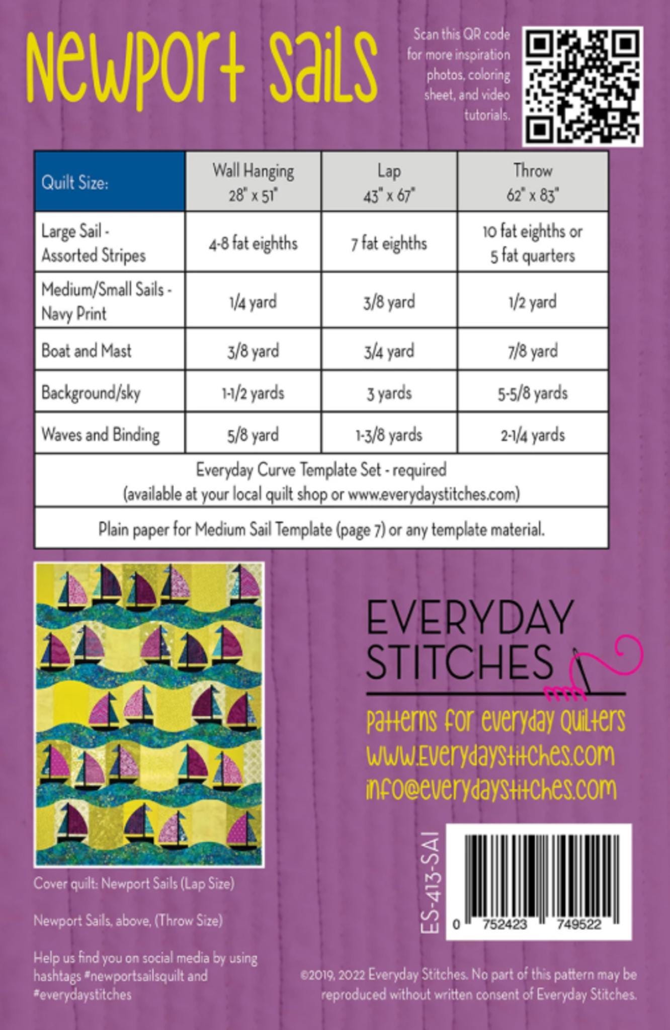 Newport Sails Quilt Pattern by Everyday Stitches - 3 sizes included - QuiltingJoyPDX