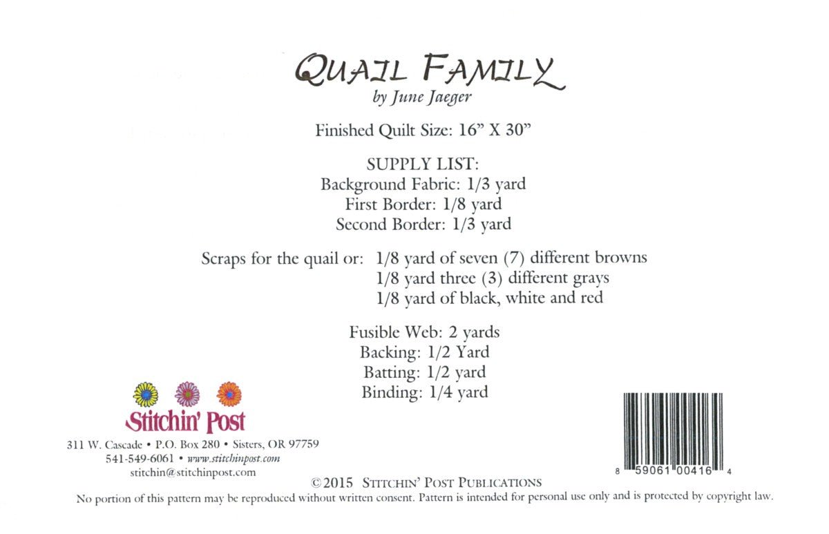 Quail Family - QuiltingJoyPDX