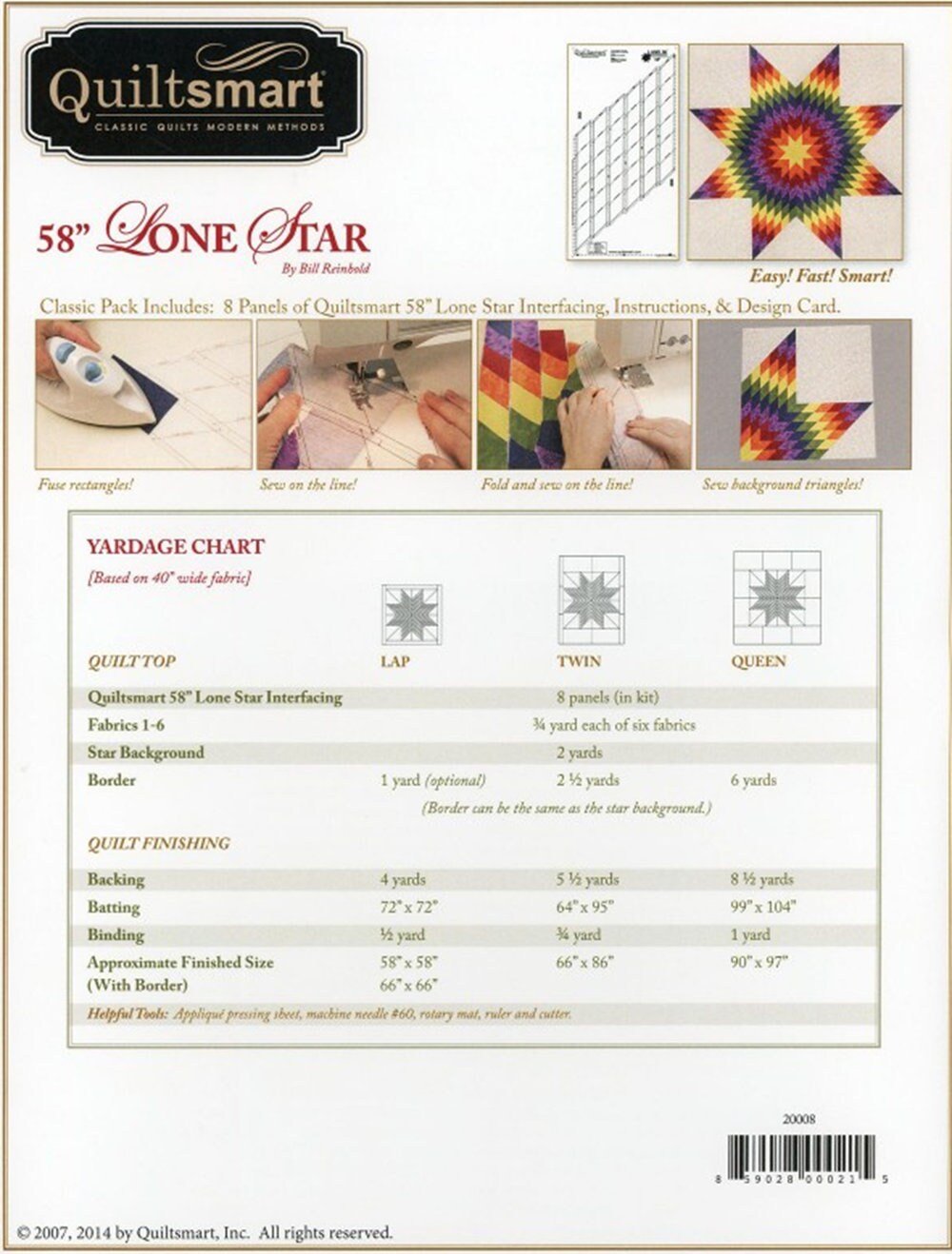 Quiltsmart Lone Star Quilt Pattern: 58" Interfacing Panels - QuiltingJoyPDX