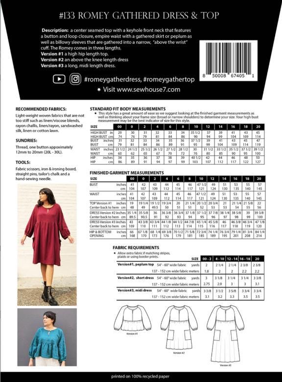 Romey Gathered Dress & Top from Sew House Seven, designed by Peggy Mead - sizes 00-20 - QuiltingJoyPDX