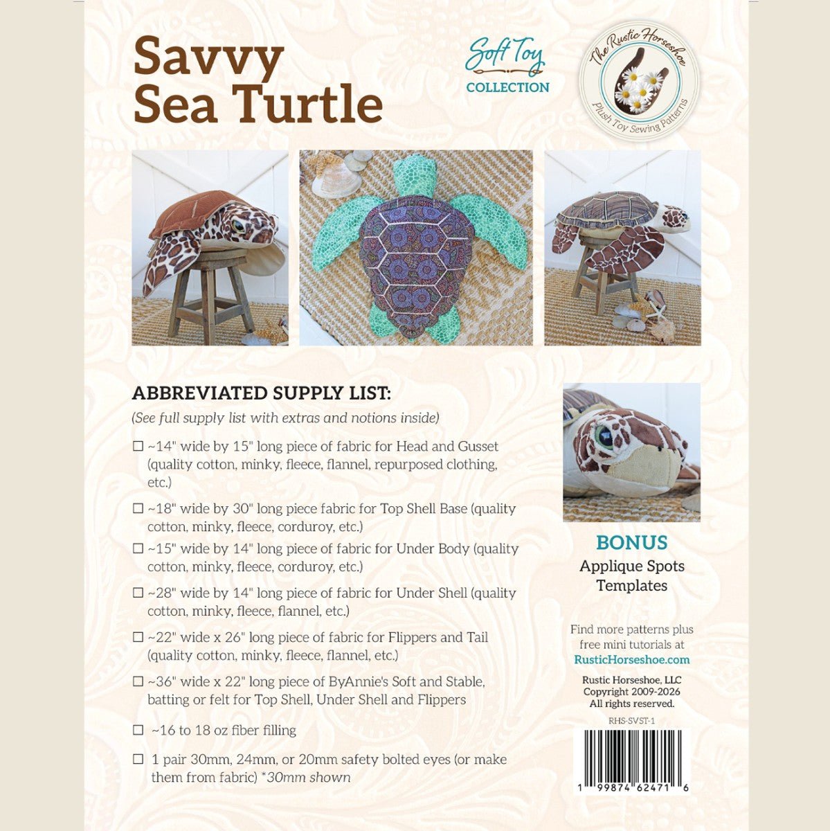 Savvy Sea Turtle Plushie Sewing Pattern & Tutorial – 24" Stuffed Animal - QuiltingJoyPDX