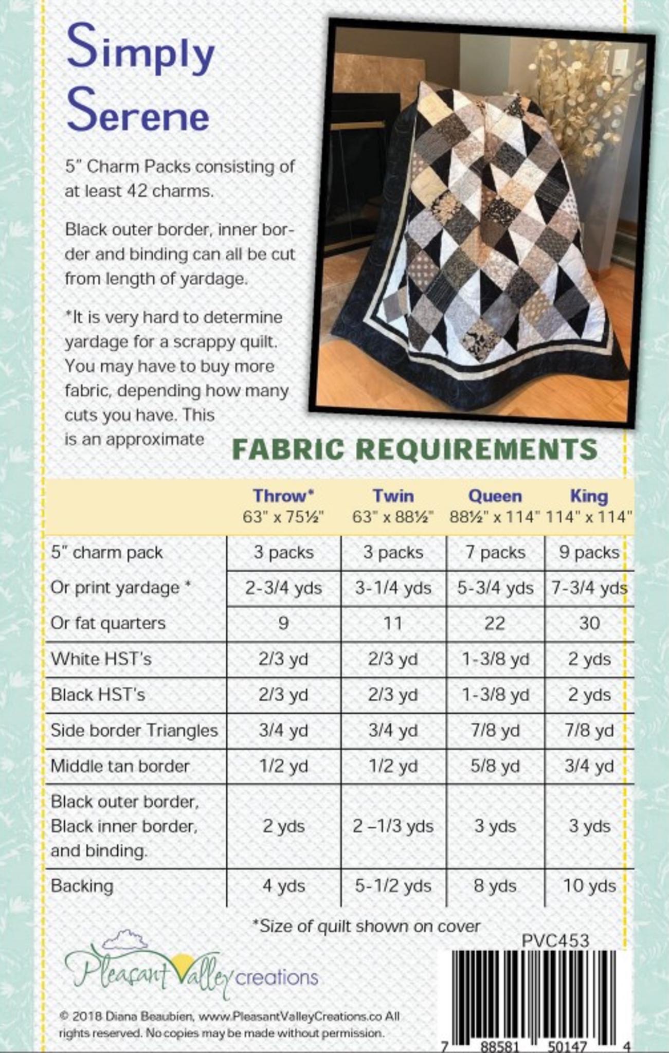 Simply Serene Quilt Pattern for 4 sizes, by Designer Diana Beaubien for Pleasant Valley Creations - QuiltingJoyPDX