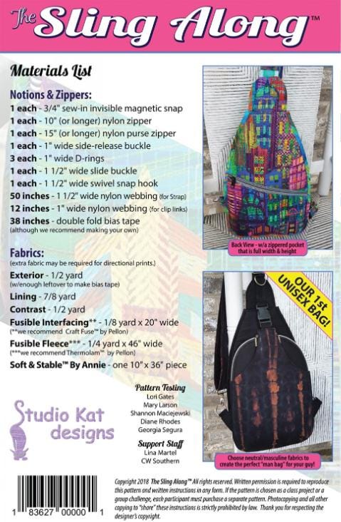 Sling Along Pattern by Studio Kat Designs - 12 x 8 x 5 - QuiltingJoyPDX