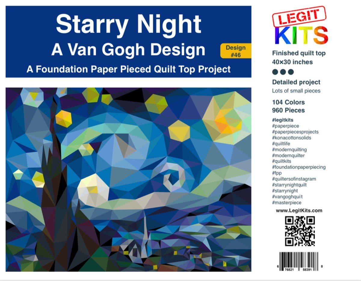 Starry Night in Kona Cotton – Van Gogh Foundation Paper Piecing Quilt Pattern | Legit Kits - QuiltingJoyPDX