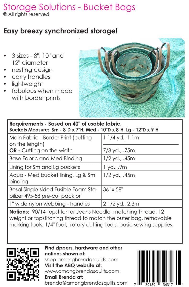Storage Solutions Bucket Bags Pattern - QuiltingJoyPDX