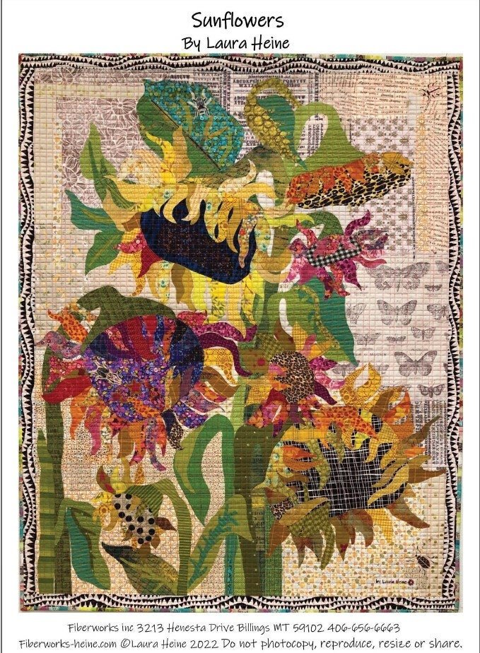 Sunflowers Collage Pattern by Laura Heine - Finished size approximately 33" w x 42" h - QuiltingJoyPDX