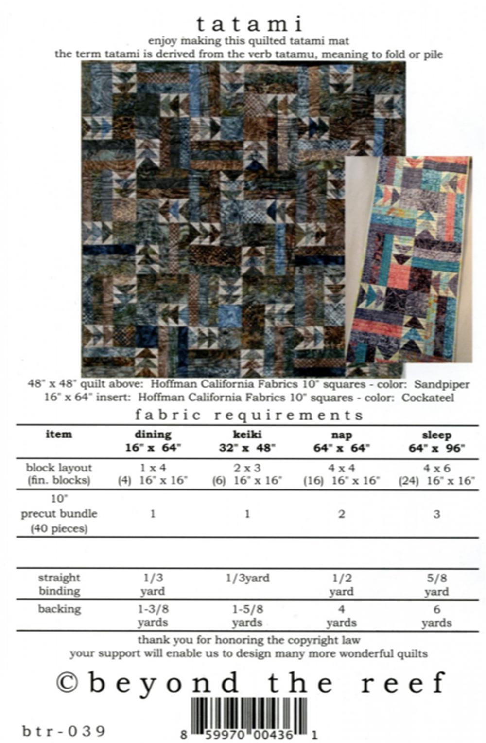 Tatami quilt pattern from beyond the reef - Four sizes Included: dining, keiki, nap, sleep - QuiltingJoyPDX