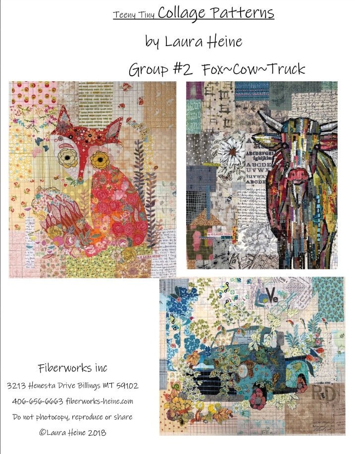 Teeny Tiny Collage Quilt Patterns by Laura Heine - Group 2 Fox Cow Truck - QuiltingJoyPDX