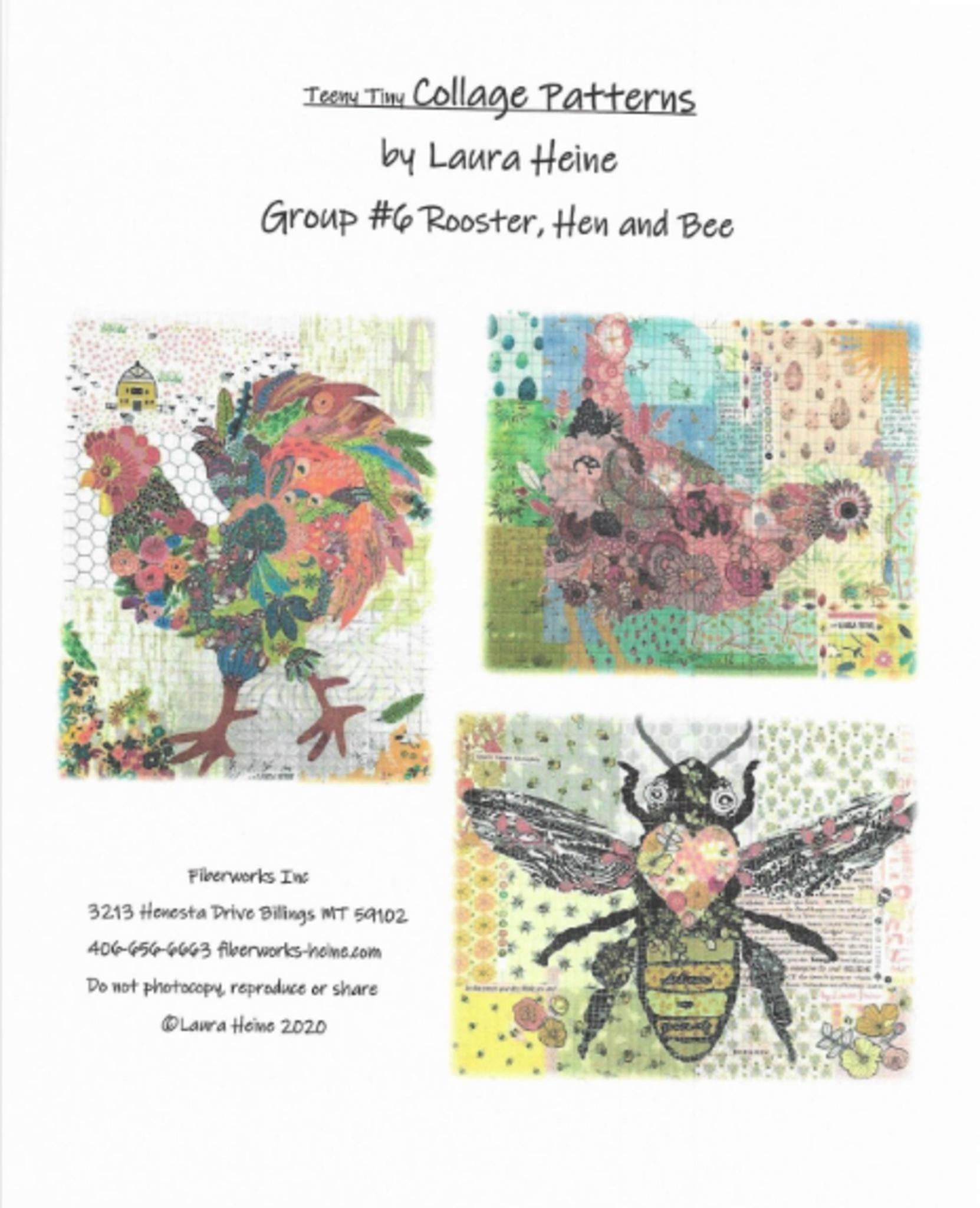 Teeny Tiny Collage Quilt Patterns by Laura Heine - Group 6 Rooster, Hen, and Bee - QuiltingJoyPDX