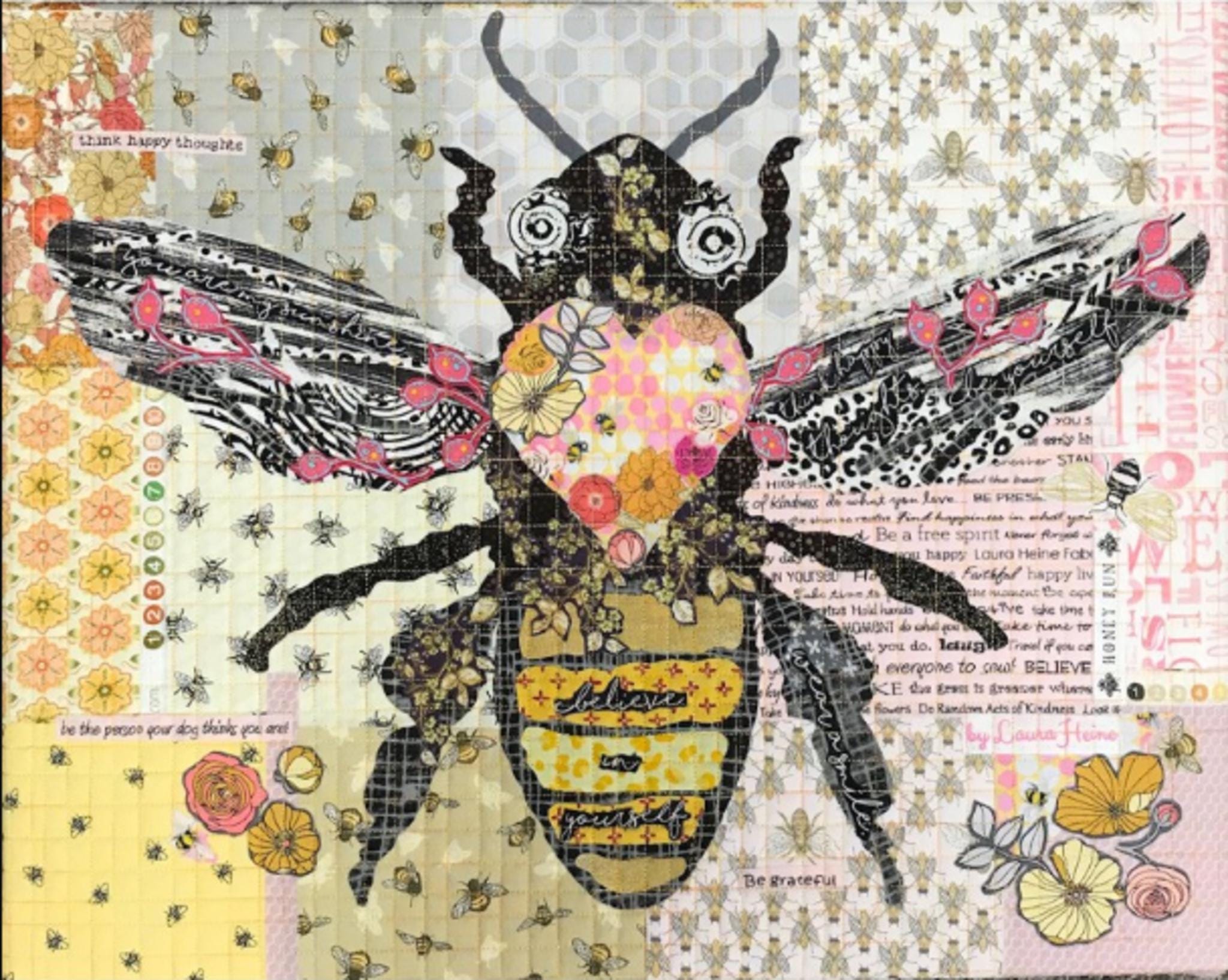Teeny Tiny Collage Quilt Patterns by Laura Heine - Group 6 Rooster, Hen, and Bee - QuiltingJoyPDX