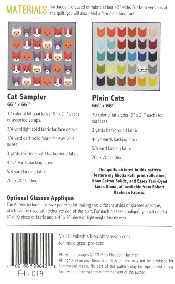 The Kittens Quilt Pattern – Elizabeth Hartman - QuiltingJoyPDX