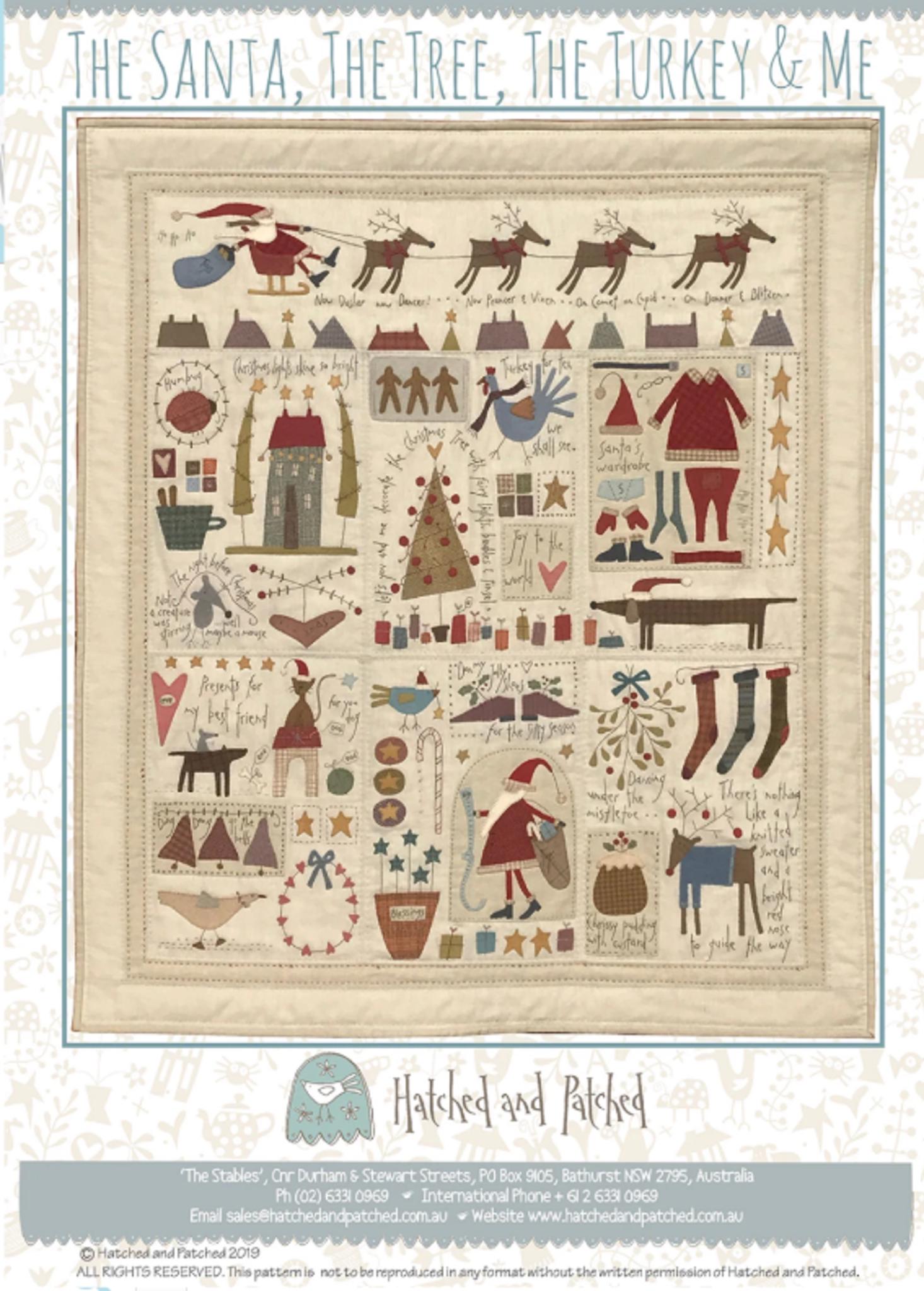 The Santa The Tree The Turkey and Me Quilt Pattern by Anni Downs - finished size 36.5" x 41.5" for Hatched and Patched. - QuiltingJoyPDX