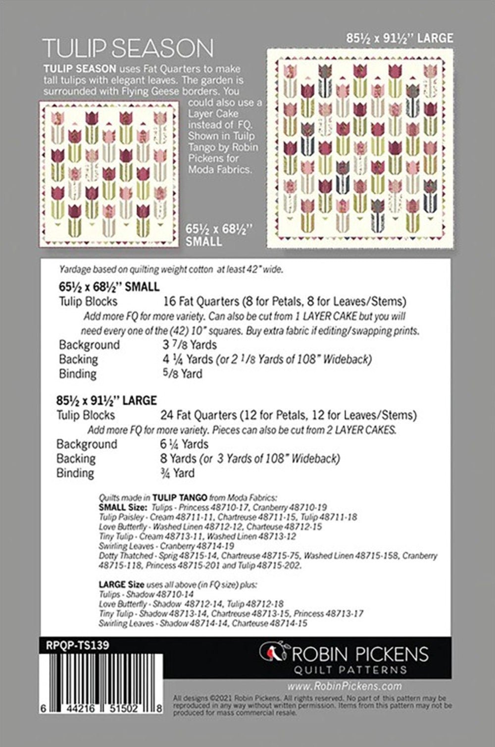 Tulip Season quilt pattern by Robin Pickens, Layer Cake and Fat Quarter Friendly - QuiltingJoyPDX