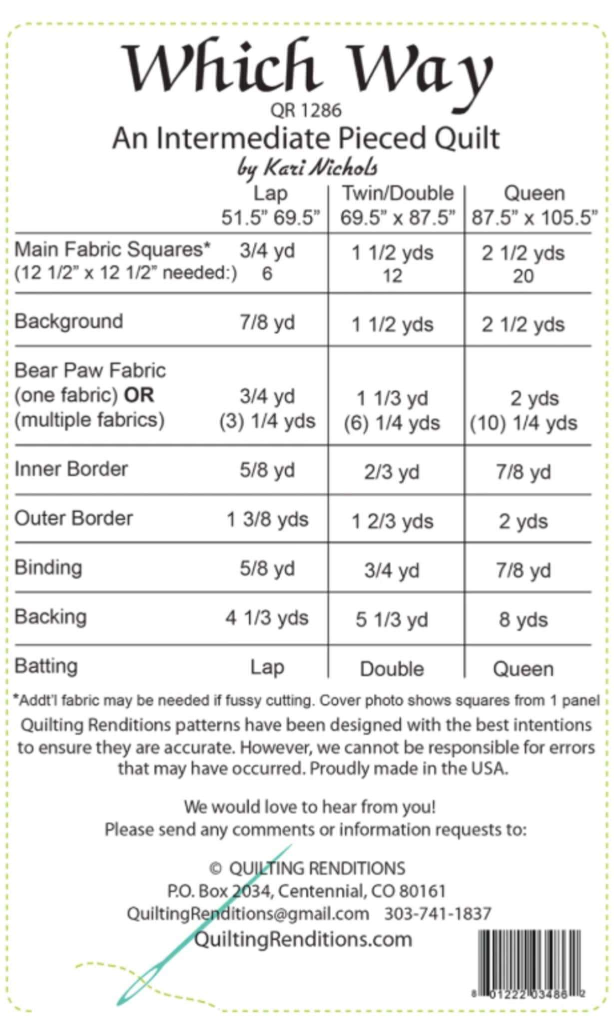 Which Way by Kari Nichols from Quilting Renditions - instructions for 3 sized included. - QuiltingJoyPDX